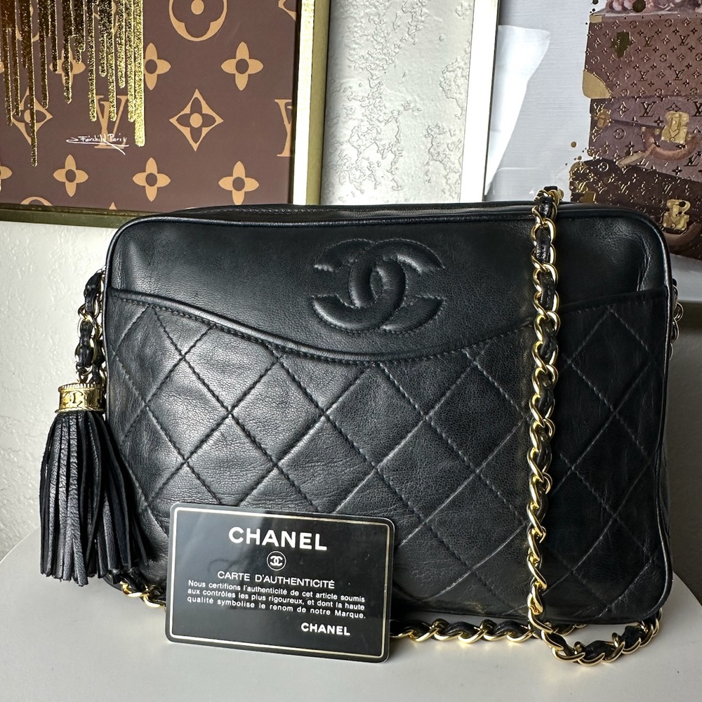 🔥CHANEL Quilted Matelasse CC Lambskin Fringe Chain Shoulder Black Bag